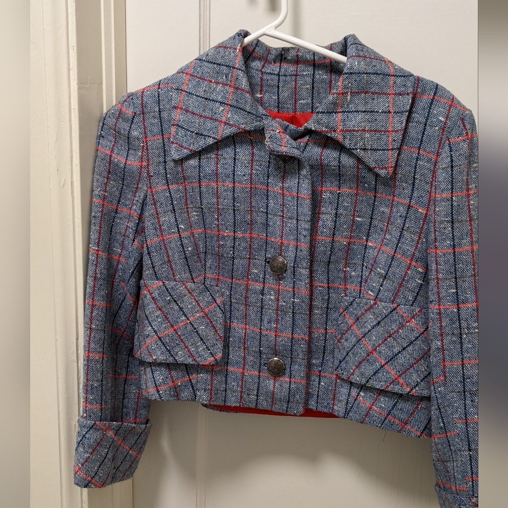 Vintage Blue and Red Plaid Women's Jacket - Picture 2 of 8